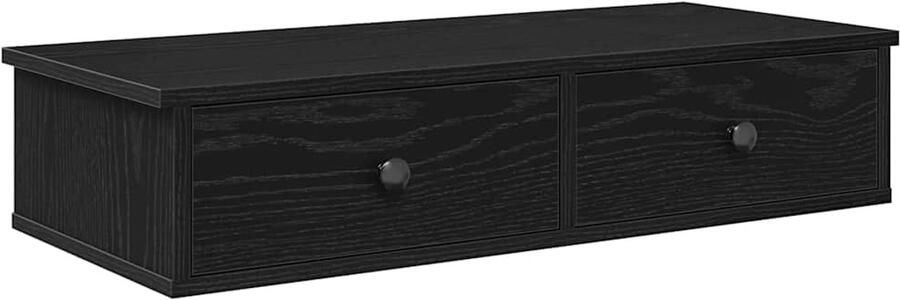 The Living Store Wandschap met lades 80x31x17 cm bewerkt hout zwart Wandplankje Opbergkasten Houten Plank Tv Stand Salontafel