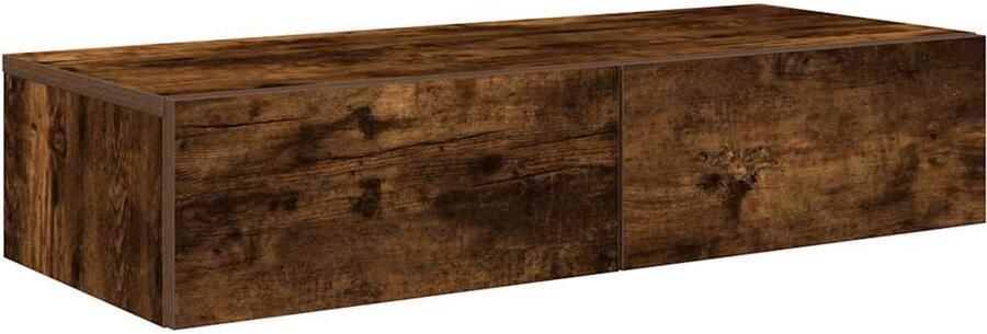 The Living Store Wandschap met lades 80x33x17 cm bewerkt hout gerookt eikenkleur Wandplank Opbergplankje Ladenkasten Houten Plank Woonaccessoires