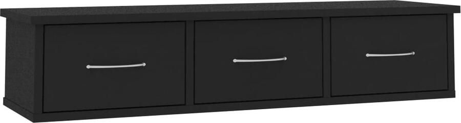 The Living Store Wandschap met lades 88x26x18 5 cm bewerkt hout zwart Wanddecoratie Wandenplank Bergruimte Kastje Opbergkast - Foto 3
