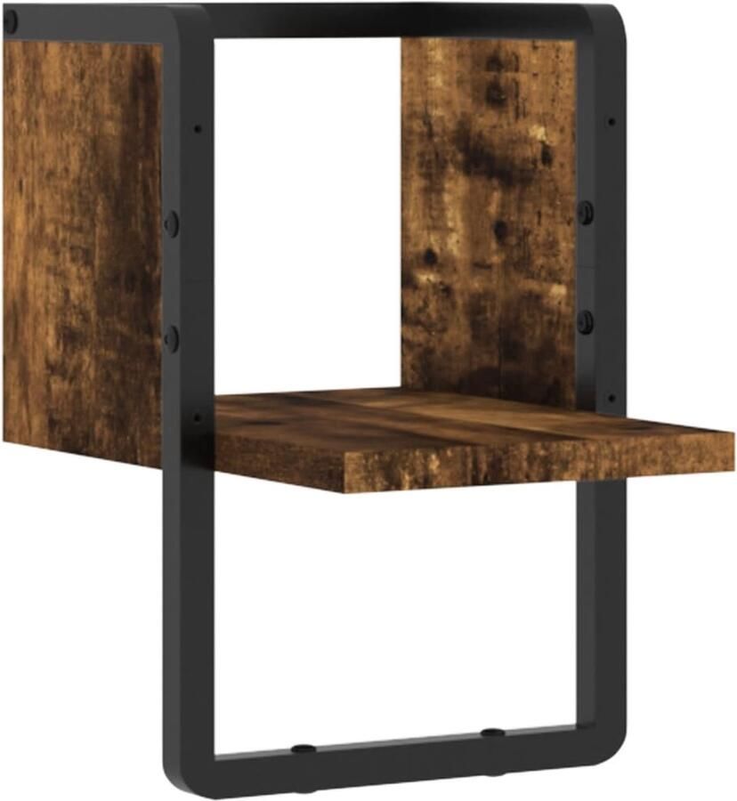 The Living Store Wandschap met stang 20x25x30 cm gerookt eikenkleurig Zwevend Wandschap Houten Wanddecoratie Wandplankje Bergruimte Opslagmogelijkheden