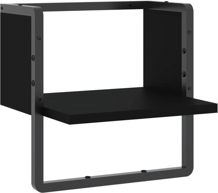 The Living Store Wandschap met stang 30x25x30 cm zwart Zwevend Wandschap Zwarte Wanddecoratie Houten Wandplanken Metalen Wandrek Wandorganizer