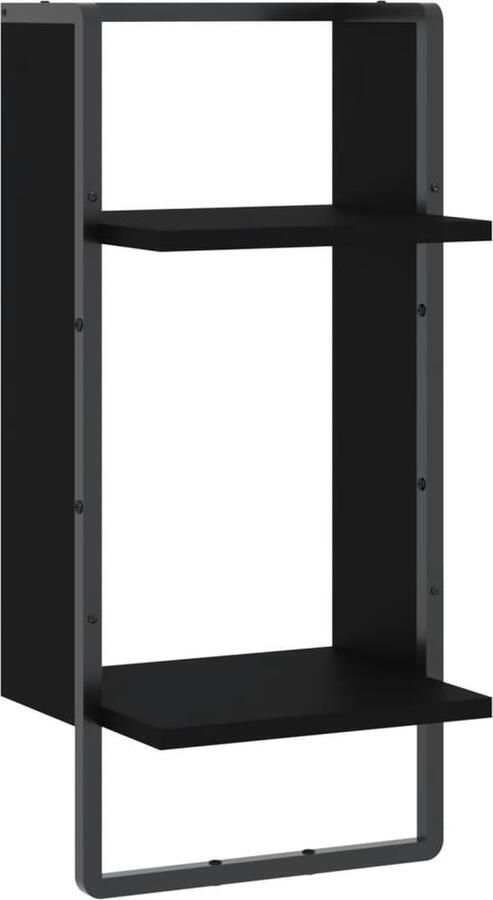 VidaXL Wandschap met stang 30x25x65 cm Zwart Wandplanken Wanden Plank Houten Wandplank Zwarte Wandplank Wanddecoratie