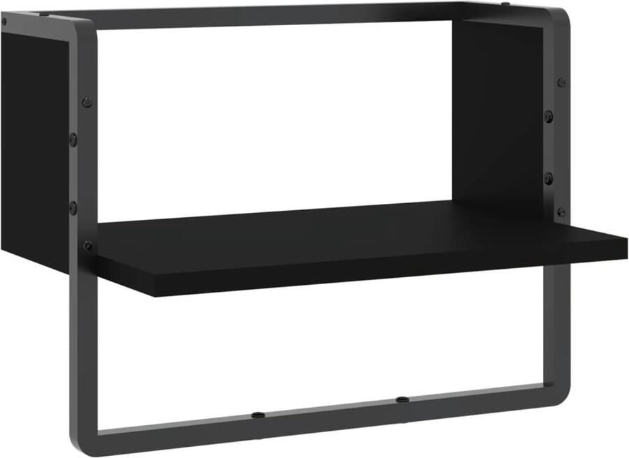 The Living Store Wandschap met stang 40x25x30 cm zwart Zwevend Wandschap Houten Wanddecoratie Wandplanken Wandkast Opbergruimte