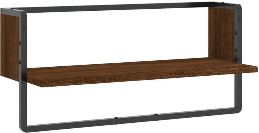 The Living Store Wandschap met stang 65x25x30 cm bruin eikenkleur Wanddecoratie Woonaccessoires Houten Wandplank Wandkastje Opbergruimte