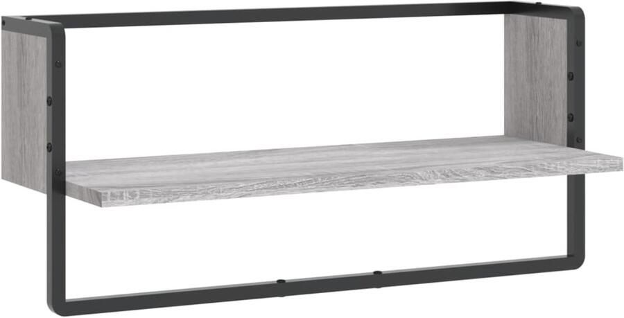 The Living Store Wandschap met stang 65x25x30 cm grijs sonoma eikenkleurig Zwevend Wandschap Houten Wandplank Wanddecoratie Grijze Woondecoratie Salonwanddecoratie