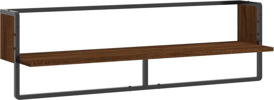 VidaXL Wandschap met stang Bruin eiken 100x25x30 cm Zwevend Wandschap Houten Wanddecoratie Bruine Eiken Kleur Wandplanken Opbergwand
