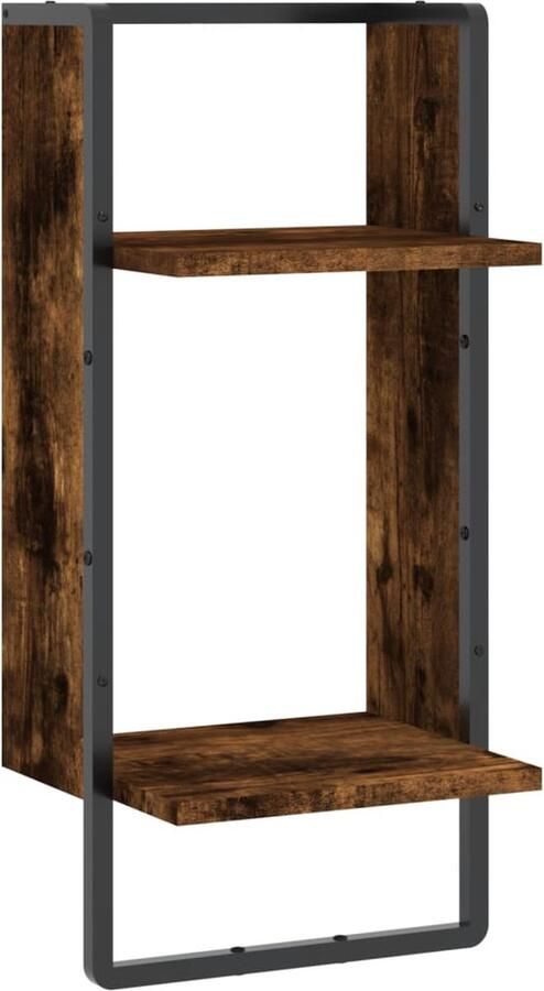 VidaXL Wandschap met stang Gerookt eiken 30x25x65 cm Wanddecoratie Wandplankje Opbergkast Bergruimte Living Accessoires