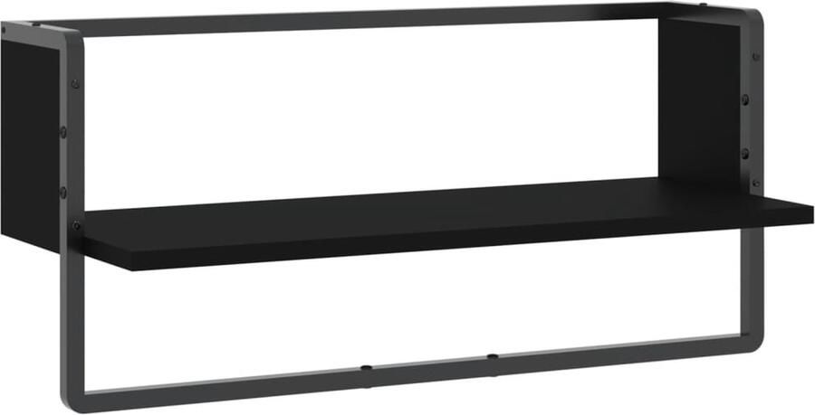 VidaXL Wandschap met stang Zwart 65x25x30 cm Zwevend Wandschap Wanddecoratie Zwarte Wandplank Houten Wandrek Opbergwand