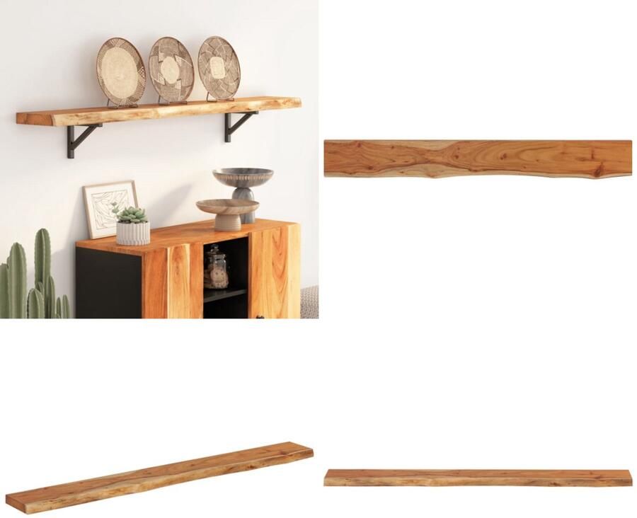 VidaXL Wandschap rechthoekig natuurlijke rand 180x20x3 8 cm acaciahout Wandschap Wandschappen Wandplank Muurplank