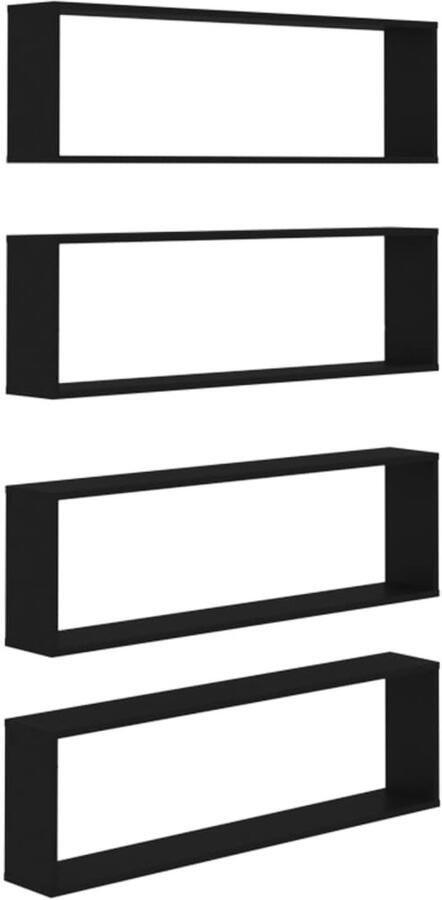 The Living Store Wandschappen kubus 4 st 100x15x30 cm bewerkt hout zwart Wanddecoratie Houten Wandplank Kubusschilderij Opbergsysteem Woonaccessoires - Foto 2