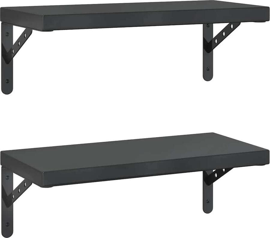 VidaXL Wandschap Set 50x23 5 cm Roestvrijstaal Zwart Zwevende Wanddecoratie Wandplanken Wandopbergingsmogelijkheden Roestvrijstalen Wandrek Multifunctioneel Wandrek