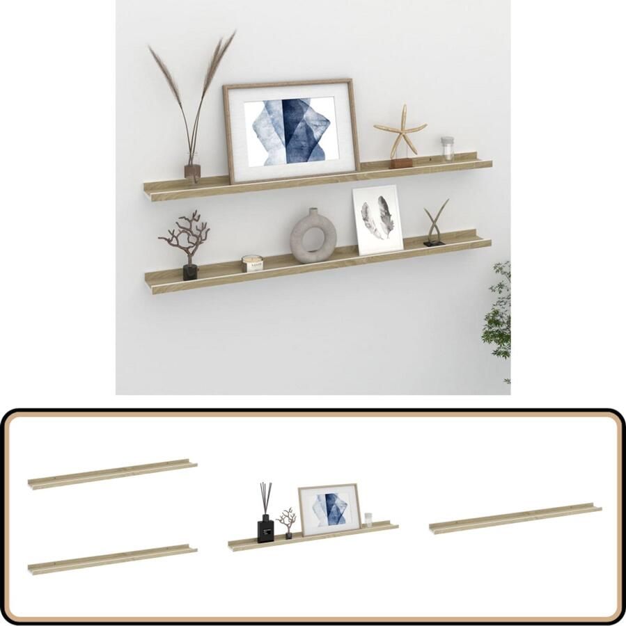 VidaXL Wandschap Set Wit & Sonoma Eiken 100cm Wanddecoratie Wandplank Schappenset Opslagoplossing Woonaccessoires