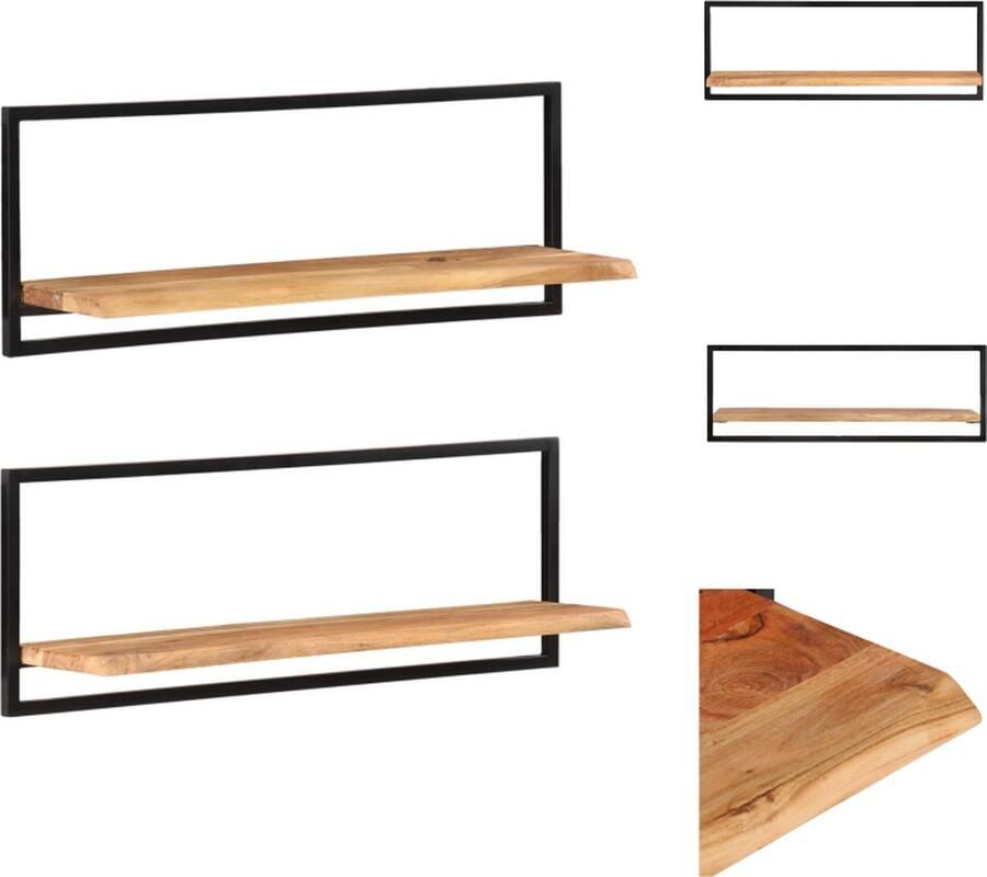 VidaXL Wandschap Wandschappen Massief Houten Schap Wandplank Wandschappen 2 st 100x24x35 cm massief acaciahout en staal