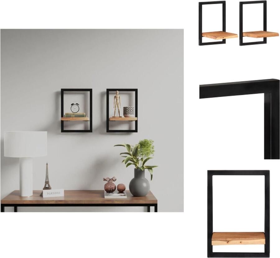 VidaXL Wandschap Wandschappen Massief Houten Schap Wandplank Wandschappen 2 st 25x25x35 cm massief acaciahout en staal