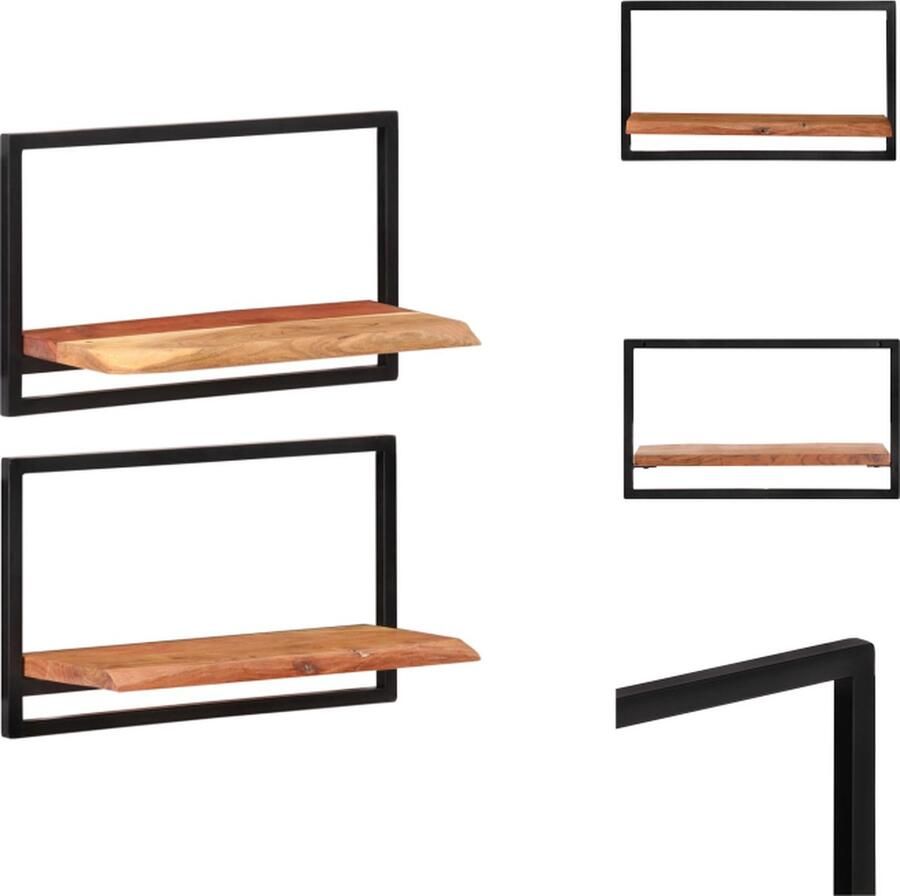 VidaXL Wandschap Wandschappen Massief Houten Schap Wandplank Wandschappen 2 st 60x25x35 cm massief acaciahout en staal