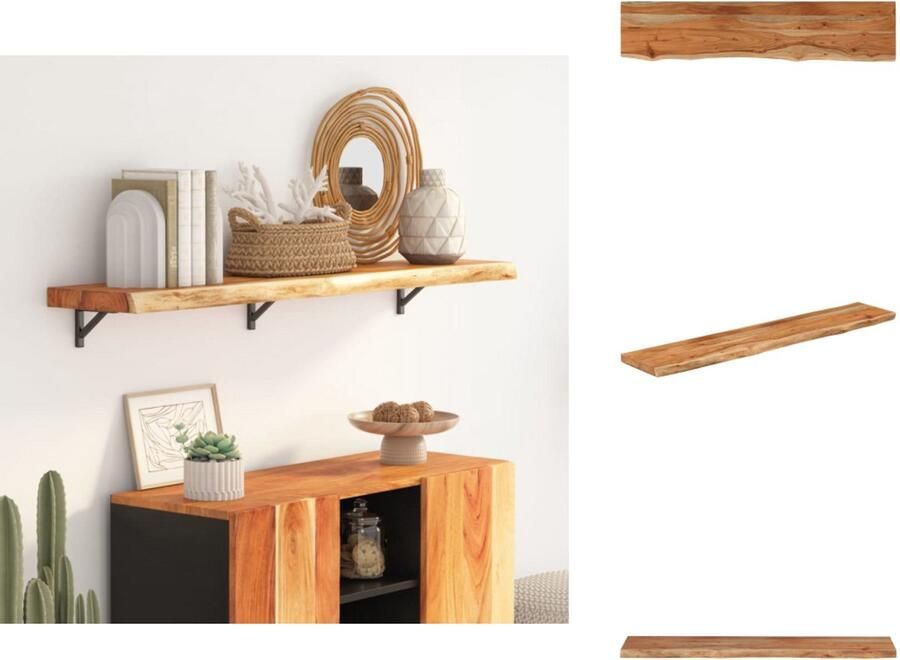 VidaXL Wandschap Wandschappen Wandplank Muurplank Wandschap rechthoekig natuurlijke rand 110x20x3 8 cm acaciahout