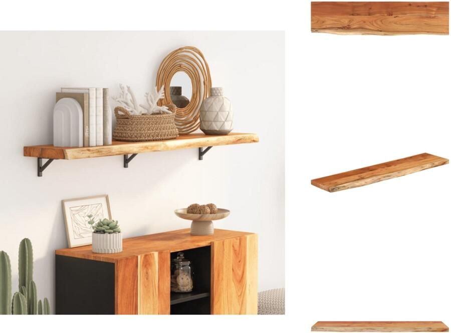 VidaXL Wandschap Wandschappen Wandplank Muurplank Wandschap rechthoekig natuurlijke rand 120x30x3 8 cm acaciahout