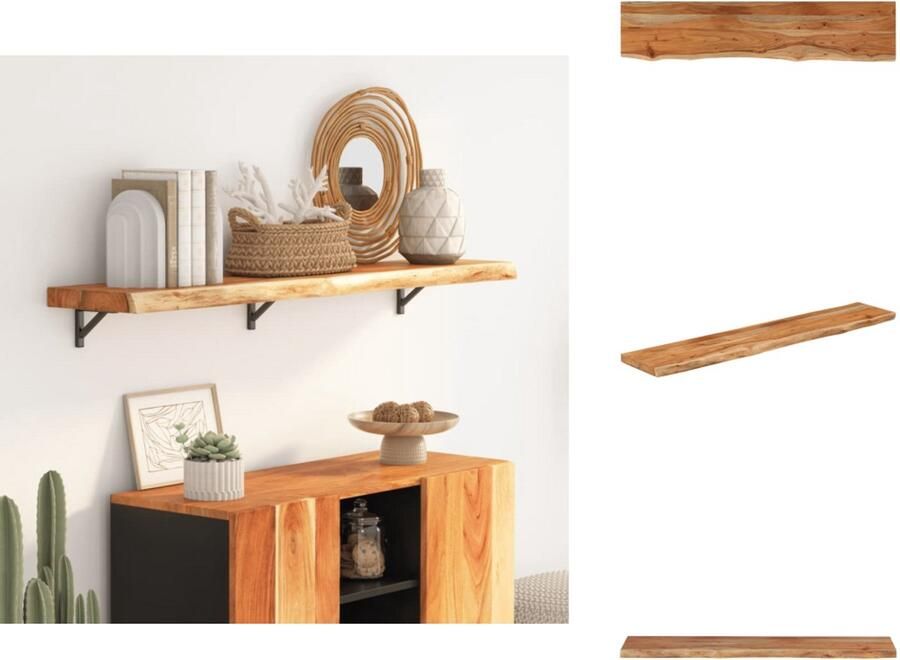 VidaXL Wandschap Wandschappen Wandplank Muurplank Wandschap rechthoekig natuurlijke rand 120x20x3 8 cm acaciahout