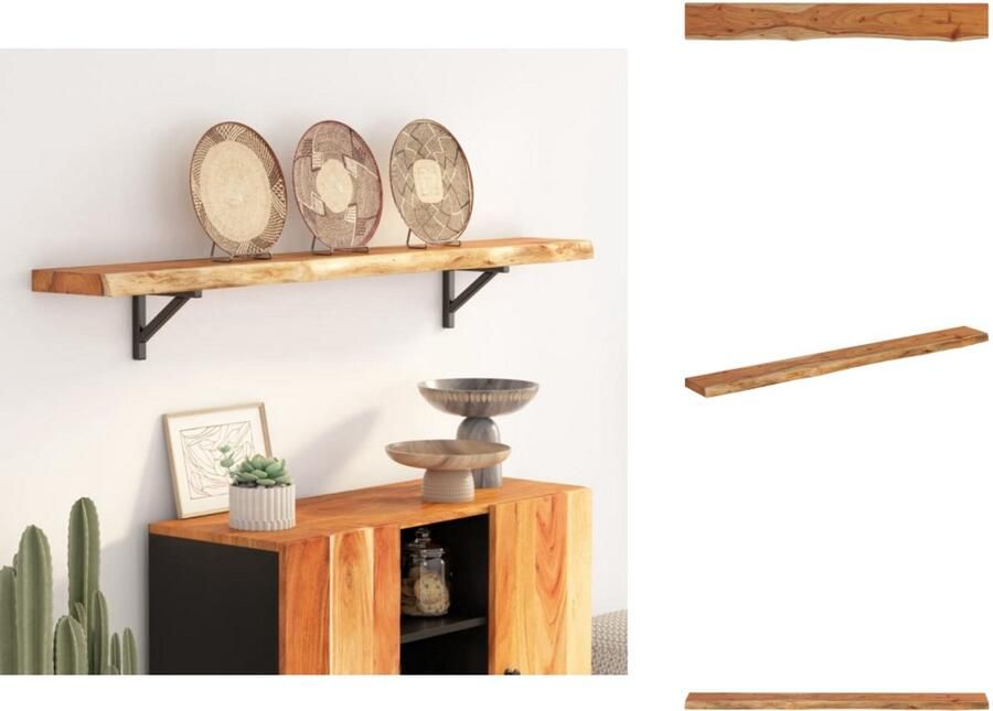 VidaXL Wandschap Wandschappen Wandplank Muurplank Wandschap rechthoekig natuurlijke rand 180x20x2 5 cm acaciahout