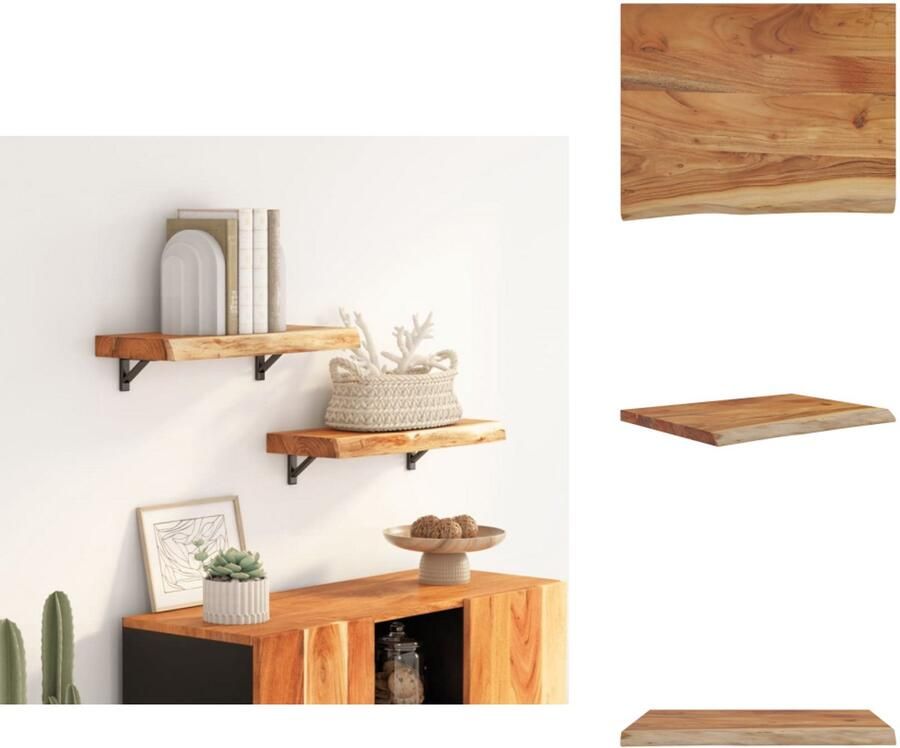 VidaXL Wandschap Wandschappen Wandplank Muurplank Wandschap rechthoekig natuurlijke rand 40x30x2 5 cm acaciahout