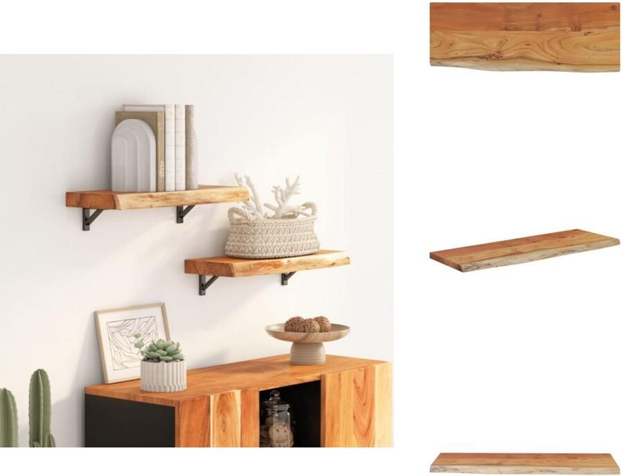 VidaXL Wandschap Wandschappen Wandplank Muurplank Wandschap rechthoekig natuurlijke rand 50x20x2 5 cm acaciahout