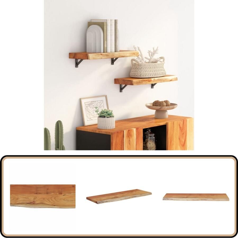 VidaXL Wandschap Wandschappen Wandplank Muurplank Wandschap rechthoekig natuurlijke rand 50x20x3 8 cm acaciahout