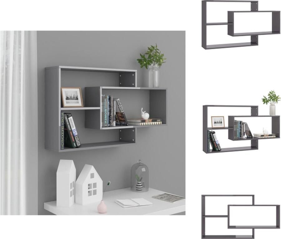 VidaXL Wandschap Wandschappen Wandplank Wandplanken Wandschappen 104x20x58-5 cm bewerkt hout hoogglans grijs