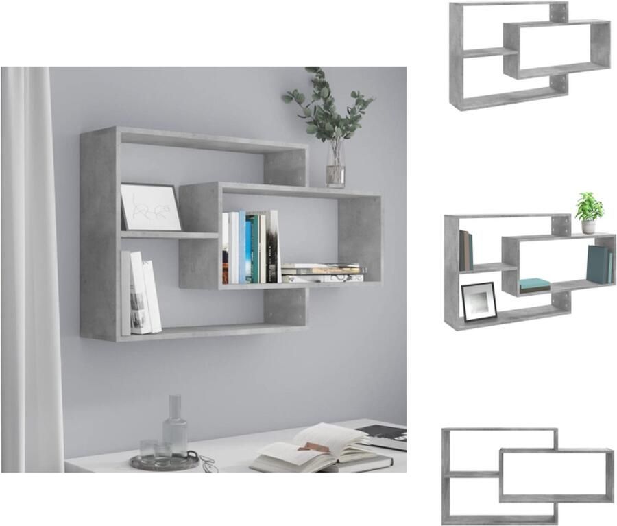VidaXL Wandschap Wandschappen Wandplank Wandplanken Wandschappen 104x20x58-5 cm bewerkt hout betongrijs - Foto 2