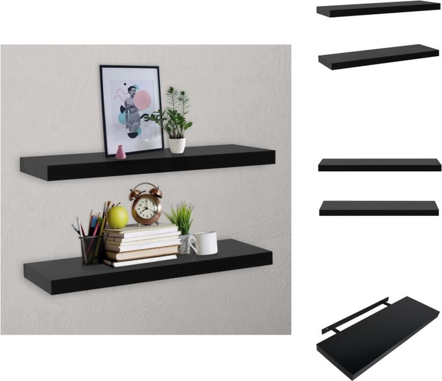 VidaXL Wandschap Wandschappen Wandplank Wandplanken Wandschappen zwevend 2 st 100x20x3 8 cm zwart