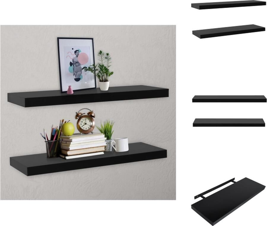VidaXL Wandschap Wandschappen Wandplank Wandplanken Wandschappen zwevend 2 st 120x20x3-8 cm zwart