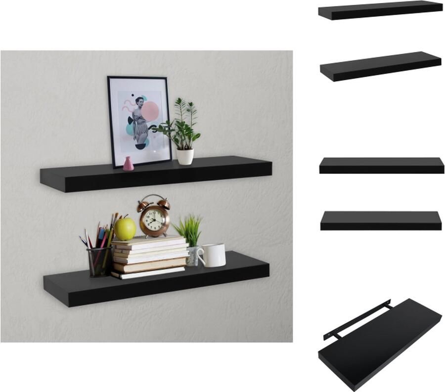 The Living Store Wandschappen zwevend 2 st 60x20x3 8 cm zwart Zwevende Wandschaps Wanddecoratie Wandplank Mdf Plank Black Shelf