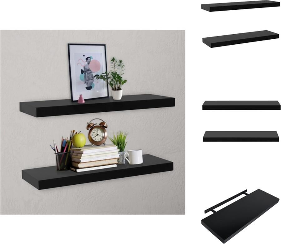 VidaXL Wandschap Wandschappen Wandplank Wandplanken Wandschappen zwevend 2 st 80x20x3-8 cm zwart
