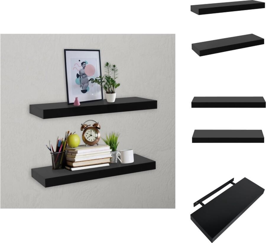 VidaXL Wandschap Wandschappen Wandplank Wandplanken zwevend 2 st 40x20x3-8 cm zwart