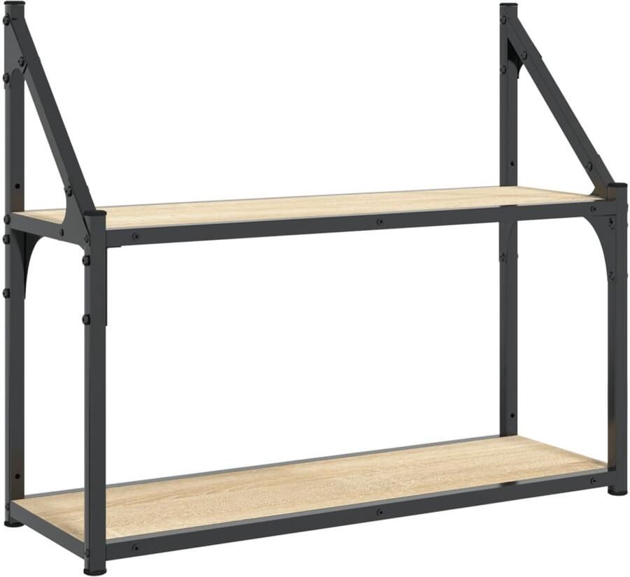 VidaXL Wandrek 2-laags 60x21x51 cm bewerkt hout sonoma eikenkleurig Wandschap Wandschappen Wandplank Wandrek