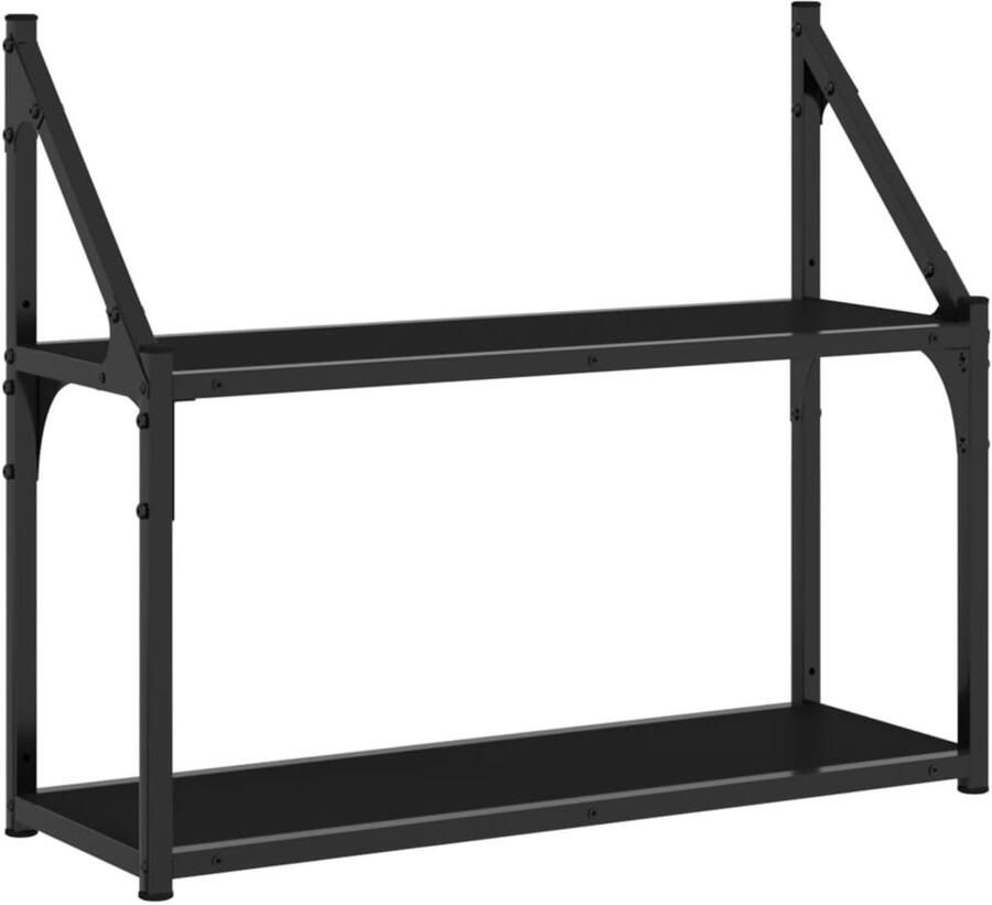 VidaXL Wandrek 2-laags 60x21x51 cm bewerkt hout zwart Wandschap Wandschappen Wandplank Wandrek