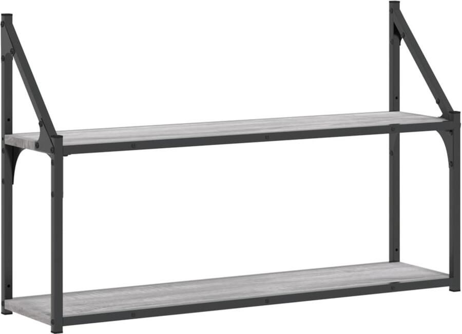 VidaXL Wandrek 2-laags 80x21x51 cm bewerkt hout grijs sonoma eiken Wandschap Wandschappen Wandplank Wandrek