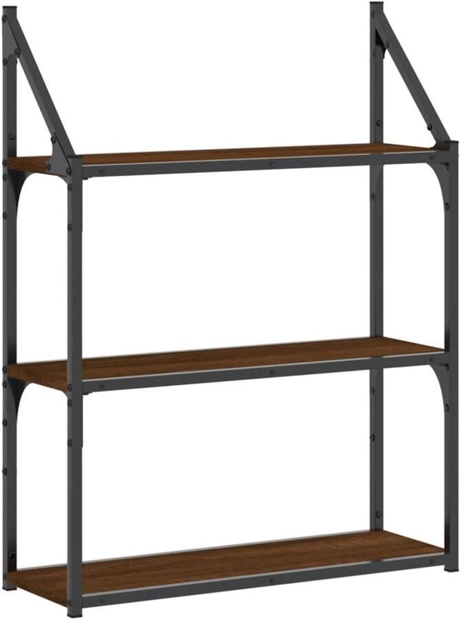 VidaXL Wandrek 3-laags 60x21x78 5 cm bewerkt hout bruin eikenkleur Wandschap Wandschappen Wandplank Wandrek