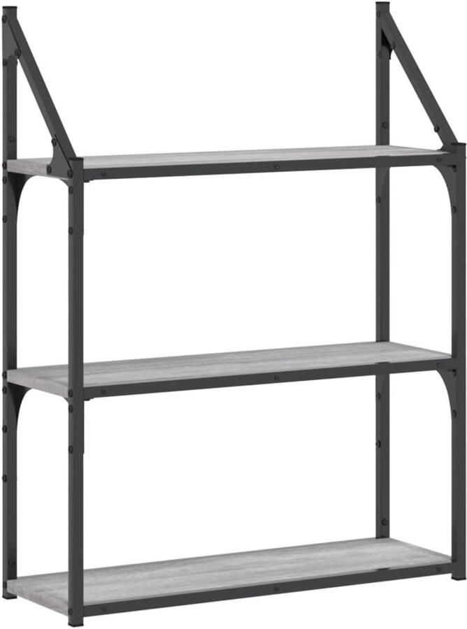 VidaXL Wandrek 3-laags 60x21x78 5 cm Grijs Eiken Wandrek Zwevend Wandrek Houten Wandrek Grijze Wandrek Sonomaneik