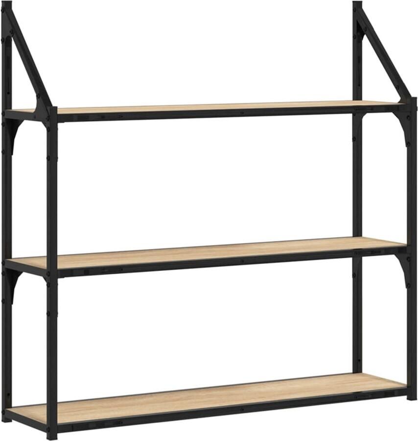 VidaXL Wandrek 3-laags 80x21x78 5 cm bewerkt hout sonoma eikenkleurig Wandschap Wandschappen Wandplank Wandrek