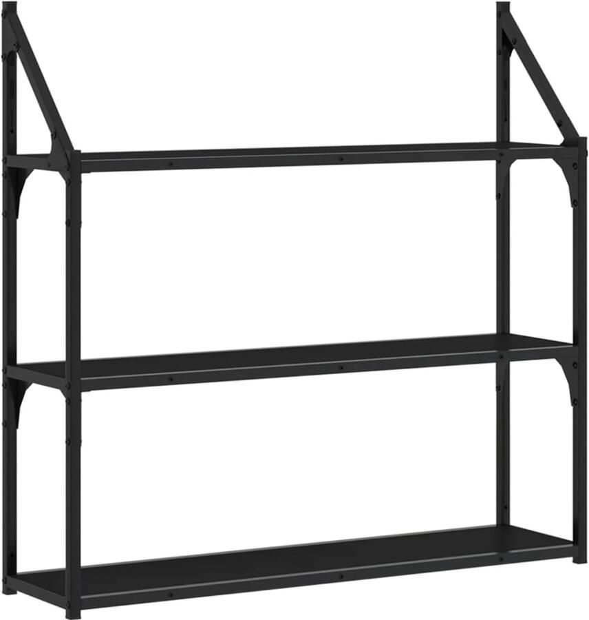 VidaXL Wandschap Wandschappen Wandplank Wandrek 3-laags 80x21x78 5 cm bewerkt hout zwart