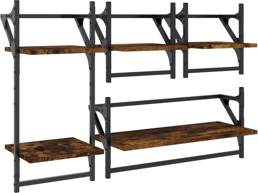VidaXL Wandschappenset 4-delig Gerookt Eiken Wanddecoratie Wandplanken Houten Wandopbergen Woonaccessoires Bergruimte