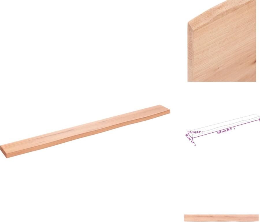 VidaXL Wandschap Wandschappen Wandplank Wandrek Wandschap 100x10x2 cm behandeld massief eikenhout lichtbruin