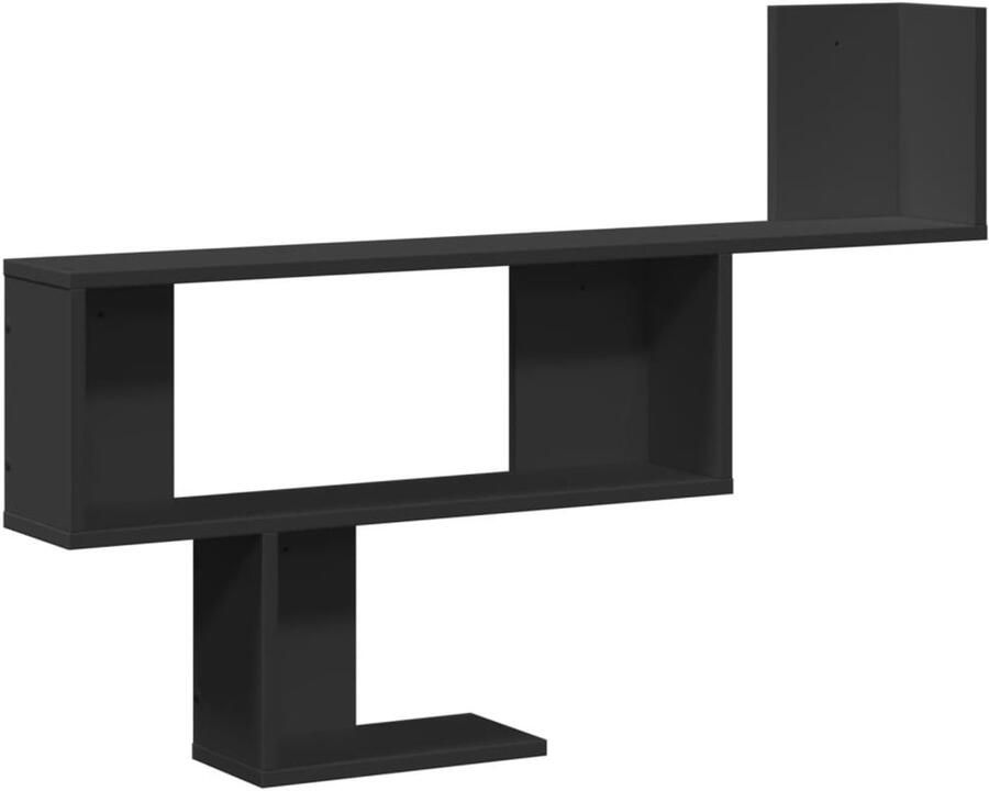 The Living Store Wandschap 100x15x70 cm bewerkt hout zwart Wandplank Houten Plank Opbergplanken Muurschaps Designkast