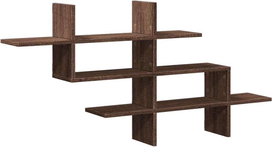 The Living Store Wandschap 124 5x18x60 5 cm bewerkt hout bruin eikenkleurig Wandplank Houten Plank Opslagoplossing Muurschaps Minimalistisch Meubilair