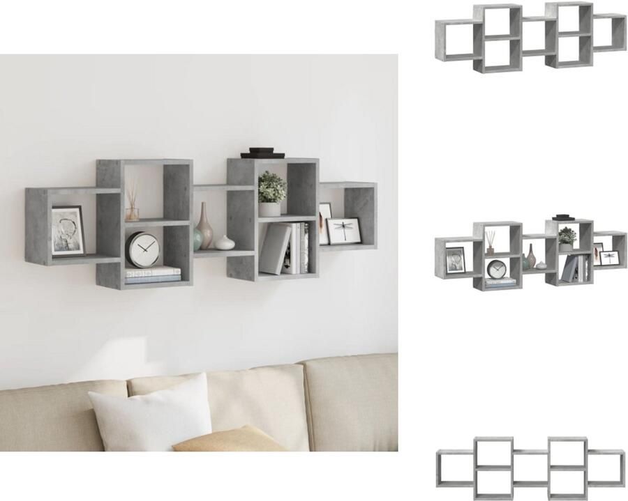 VidaXL Wandschap Wandschappen Wandplank Wandrek Wandschap 129x18x42 cm bewerkt hout betongrijs