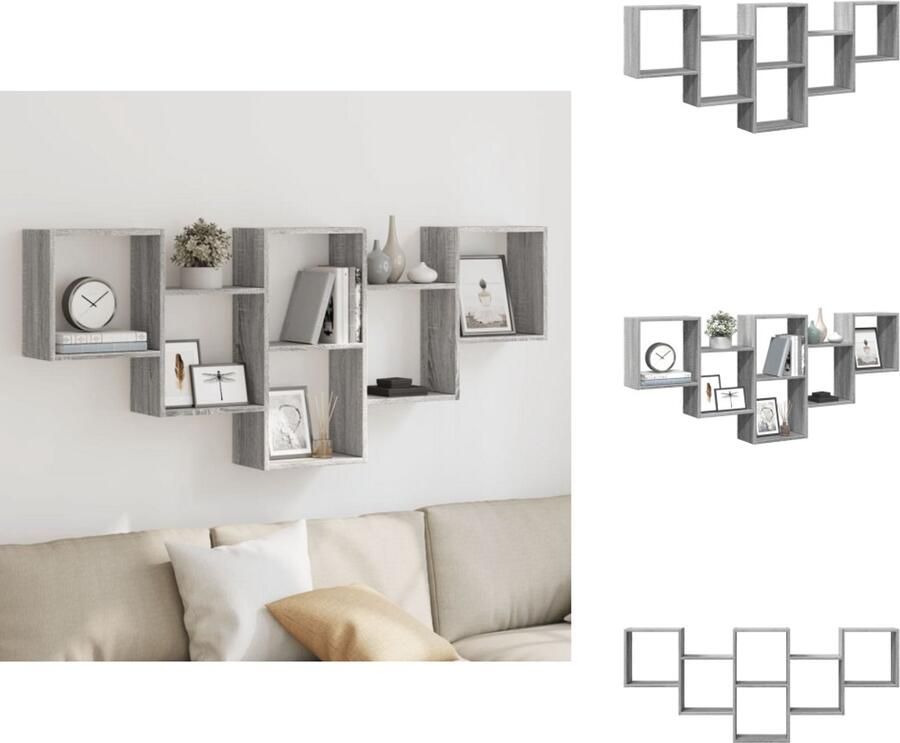 VidaXL Wandschap Wandschappen Wandplank Wandrek Wandschap 159x18x66 cm bewerkt hout grijs sonoma eikenkleurig