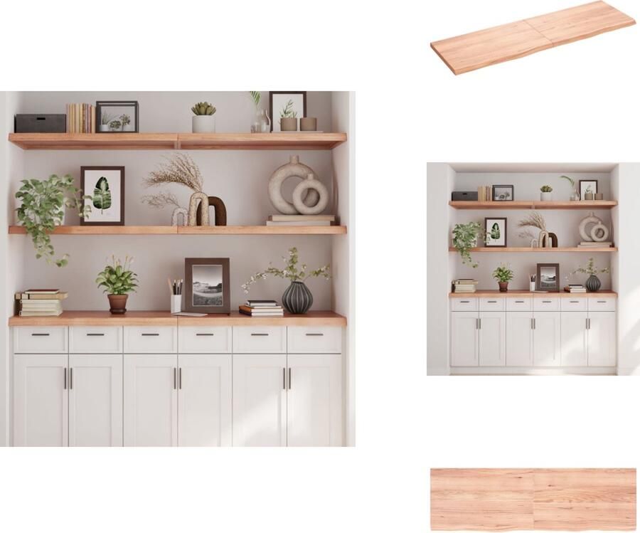 VidaXL Wandschap Wandschappen Wandplank Wandrek Wandschap 160x50x(2-4)cm behandeld massief eikenhout lichtbruin - Foto 2
