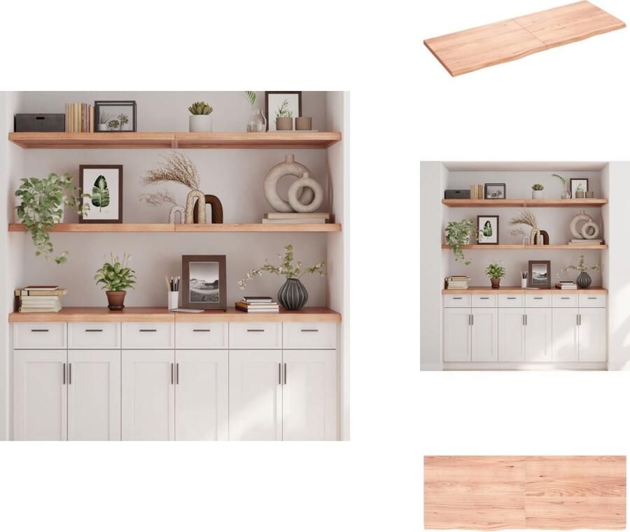 VidaXL Wandschap Wandschappen Wandplank Wandrek Wandschap 160x60x(2-4)cm behandeld massief eikenhout lichtbruin - Foto 2
