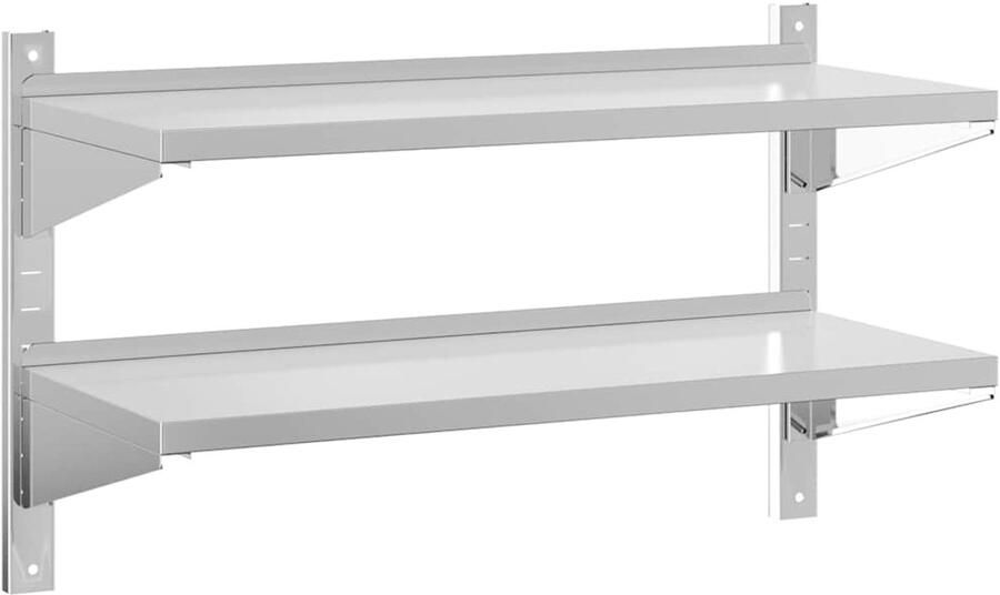 VidaXL Wandschap Wandschappen Wandplank Wandrek Wandschap 2-laags 100x40x60 cm roestvrijstaal zilverkleurig