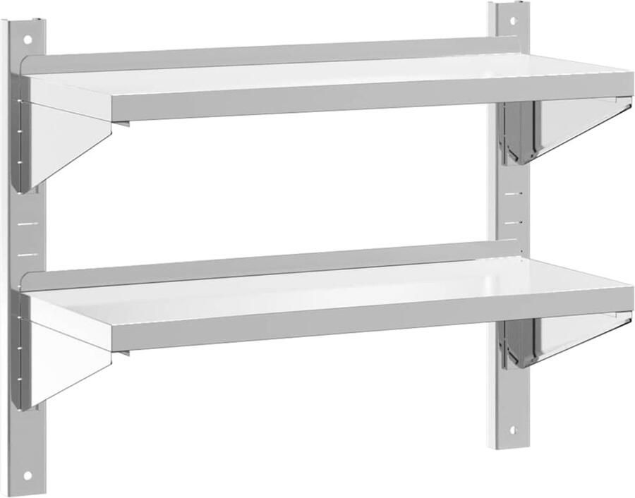 VidaXL Wandschap Wandschappen Wandplank Wandrek Wandschap 2-laags 75x30x60 cm roestvrijstaal zilverkleurig